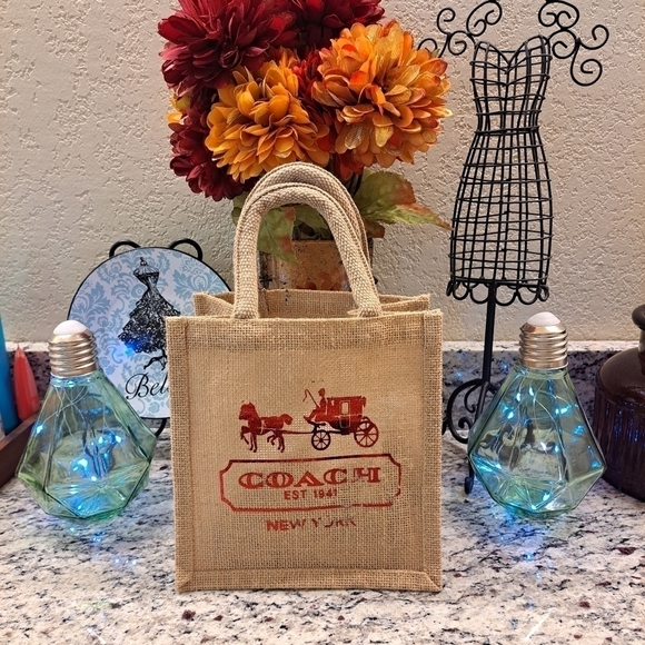 Handmade coach vintage looking 8x8 burlap tote with real coach tags. - Picture 2 of 2